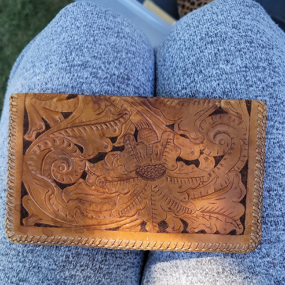 Brown Carved Tooled Wallet